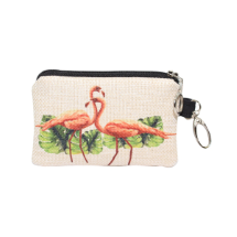 Farilya Tasarım FR1044 İkili Flamingo Baskılı Keten Cüzdan
