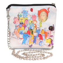 Farilya Tasarım FR0423 Selfie Çeken Kediler Baskılı Kare Zincirli Çanta