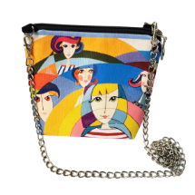 Farilya Tasarım FR0424 Renkli Kızlar Baskılı Kare Zincirli Çanta