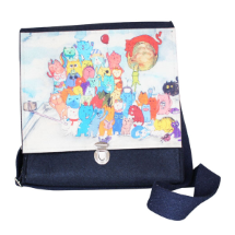 Farilya Tasarım FR0913 Selfie Çeken Kediler Baskılı Keçe Kapaklı Postacı Çanta