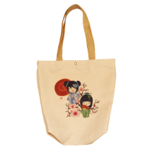 Farilya Tasarım FR015 Japon Bebekler Baskılı Keten  Plaj Çantası