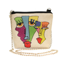 Farilya Tasarım FR0425 İki Surat Baskılı Keten Kare Zincirli Çanta