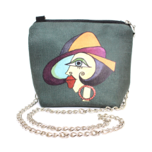 Farilya Tasarım FR0427 Halka Küpeli Kız Baskılı Nubuk Kare Zincirli Çanta