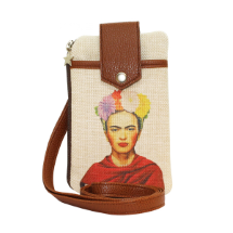 Farilya Tasarım FR1801 Frida Baskılı, Deri Aparat, Keten Cep Telefon Çantası