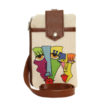 Farilya Tasarım FR1802 İki Surat Baskılı, Deri Aparat, Keten Telefon Cep Telefon Çantası