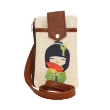 Farilya Tasarım FR1803 Japon Bebek Baskılı, Deri Aparat, Keten Cep Telefon Çantası