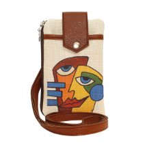 Farilya Tasarım FR1804 Surat Baskılı, Deri Aparat, Keten Cep Telefon Çantası