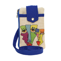 Farilya Tasarım FR1817 İki Surat Baskılı, Mavi Gabardin Aparat, Keten Cep Telefon Çantası