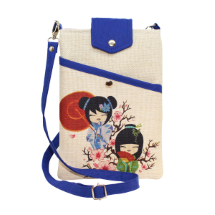 Farilya Tasarım FR01904 Japon Bebekler Baskılı Keten   Kitap Çantası