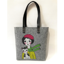 KeçeLove Gri Baskılı Keçe Çanta