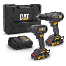 Cat DX12K 18Volt/2.0Ah Li-ion Çift Akülü Kömürsüz + DX71 Kömürsüz Darbeli Tornavida Kombo Set Profesyonel Şarjlı Darbeli Matkap