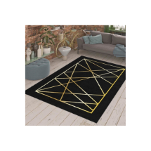 Homeilla  Kaymaz Taban Siyah Gold Çizgi Desenli  Dijital Baskılı Halı