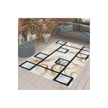 Homeilla  Kaymaz Taban Kare Desenli Siyah Gold  Dijital Baskılı Halı