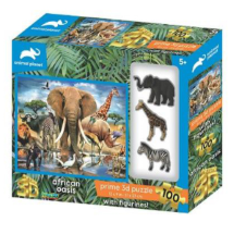 Prime 3D Afrika Hayvanları Figür Set ve 100 Parça Puzzle