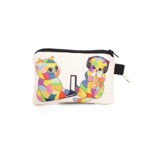 Farilya Tasarım FR1042 İki Kedi Baskılı Keten  Cüzdan