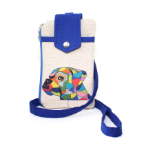 Farilya Tasarım FR1823 Renkli Köpek Baskılı, Mavi Aparat, Keten  Telefon Çantası