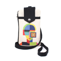 Farilya Tasarım FR1830  Geometrik Kadın Baskılı, Siyah Aparat, Keten  Telefon Çantası