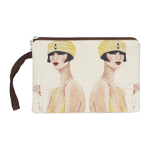Farilya Tasarım FR0645 Sarı İncili Kız İkili Baskılı Keten  Clutch