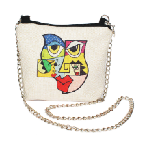 Farilya Tasarım FR0432 Baykuş Surat Baskılı Keten Kare Zincirli Çanta