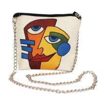 Farilya Tasarım FR0434 Renkli Surat Baskılı Keten Kare Zincirli Çanta