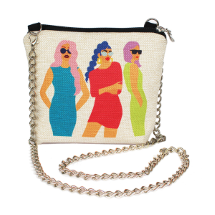Farilya Tasarım FR0439 Sosyetik Kızlar Baskılı Keten Kare Zincirli Çanta