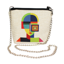 Farilya Tasarım FR0441 Geometrik Kadın Baskılı Keten Kare Zincirli Çanta
