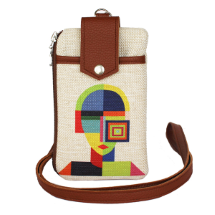 Farilya Tasarım FR1828 Geometrik Kadın Baskılı, Deri Aparat Keten  Telefon Çantası