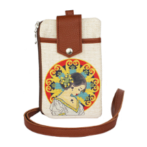Farilya Tasarım FR1831 Sicilyalı Kız Baskılı, Deri Aparat, Keten  Telefon Çantası