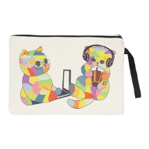 Farilya Tasarım FR0661 İki Kedi Baskılı Keten Tablet Kılıfı Tablet Kılıfı