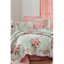 Eponj Ep-015759 Alanur Mint Baskılı Doğal Çarşafsız Çift Kişilik Pike Takımı