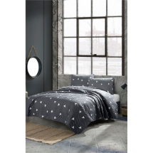 Eponj Ep-025995 Kapitone Üçgen Gri Yatak Örtüsü Seti Çift Kişilik