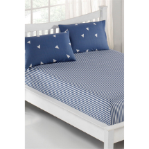 Eponj Ep-024579 Pes Üçgen Bulut Mavi Lastikli Çarşaf Seti Tek Kişilik