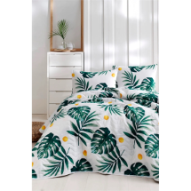Eponj Çift Kişilik Kapitone Monstera  Yatak Örtüsü Seti