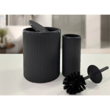 Biltaş Plastik Fiona Parça Siyah Çizgili Eco Kapaklı Yuvarlak 2'li  Banyo Seti