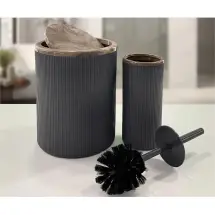 Biltaş Plastik Fiona Parça Gri Çizgili Akrilik Kapaklı Yuvarlak 2'li  Banyo Seti