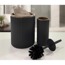 Biltaş Plastik Fiona 5 Parça Siyah Çizgili Akrilik Kapaklı Yuvarlak 2'li  Banyo Seti