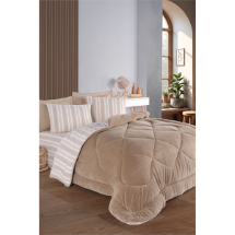 Eponj Welsoft Yorganlı Pofuduk Bej Çift Kişilik Uyku Seti