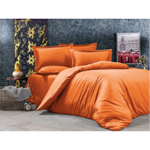 Think N Link Elegant Çizgili Saten Turuncu Çift Kişilik Nevresim Takımı