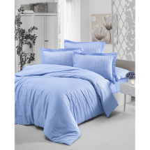 Think N Link Elegant Çizgili Saten Mavi Çift Kişilik Nevresim Takımı