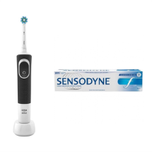 Oral-B+Sensodyne D100 Vitality Cross Action  + Beyazlatıcı Florürlü F Şarjlı Diş Fırçası + Diş Macunu