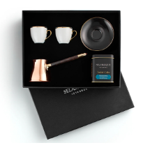 Selamlique STC77037 Türk Kahvesi, Bakır Cezve ve Klasik Siyah Fincan Hediye Seti