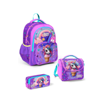 Yaygan Coral High Kids Mor Pembe Unicorn Dondurma Desenli 3'lü Okul Çantası Seti