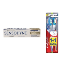 Sensodyne + Colgate Tam Koruma Diş Macunu + 360 1+1 Orta Diş Fırçası Diş Temizlik Seti