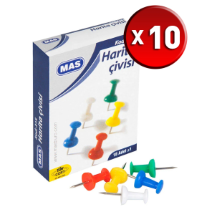 Mas No: 315 Karışık Renkli 18'li Kutu 10 Adet Harita Çivisi