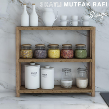Jest Dekor JS-9737 Simge 3 Katlı Ahşap  Mutfak Rafı
