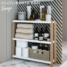 Jest Dekor JS-2156 Simge 3 Katlı Ahşap  Banyo Rafı