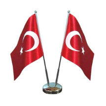 Vatan 2 Adet Masa Bayrağı - 2' li Bayrak Direği Masa Bayrağı Seti