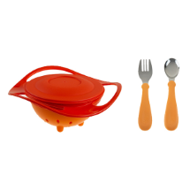 Babyjem Turuncu - Somon Paslanmaz Çelik Dökülmeyen Tabak - Çatal Kaşık Seti 