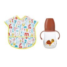 Babyjem Harf Desen Baskılı BLW - 250 ML  Kolsuz Önlük - Damlatmayan Suluk
