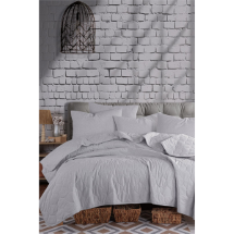 Eponj Kapitone Solid Gri Çift Kişilik Yatak Örtüsü Seti